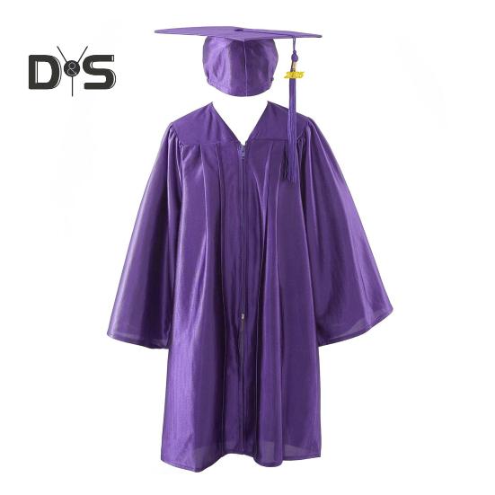 Kinder-Kindergarten-Abschlussuniform mit Quastenhut und Schal, V-Ausschnitt, knielang, lange Ärmel, Reißverschluss, Grundschul-Abschlussrobe für Kinder