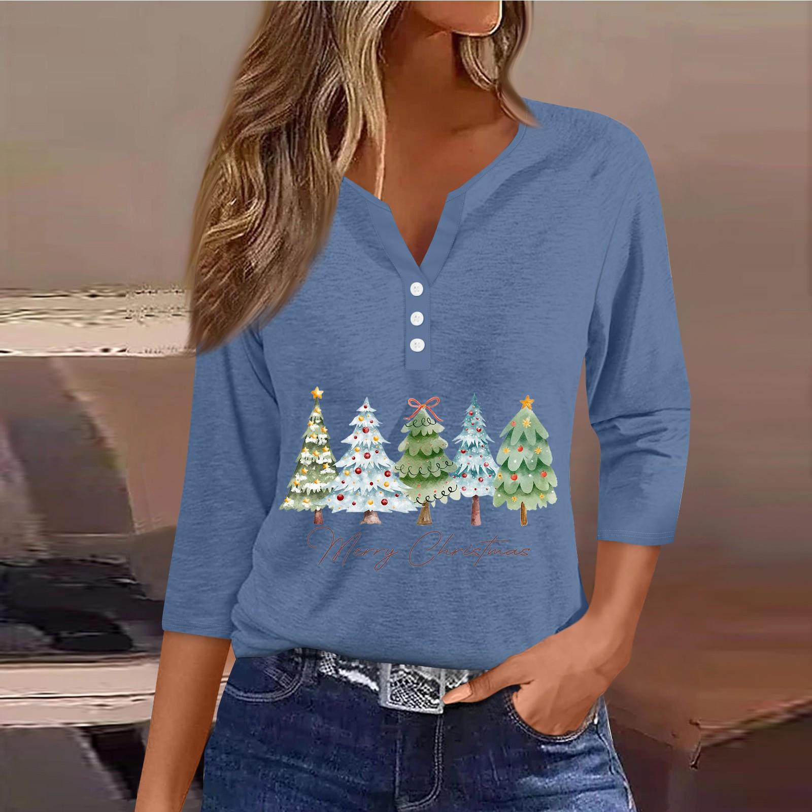 

Жен. Футболка Футболка С принтом Пуговицы Рукав 3/4 Повседневные Выходные Мода Классический V-образный вырез Обычный Топ XL