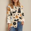Damen Hemd Bluse Halloween Print Knopf Langarm Lässig Basic Hemdkragen Regulär Top