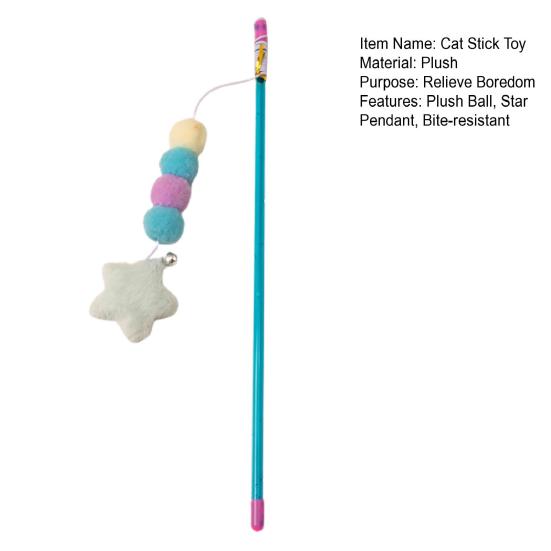 Stick Toy Elastic Rope Plush Ball Star Pendant Bite-resistant Comfortable Grip Relieve Boredom Handmade Kitten Teaser Wand Interactive Toy