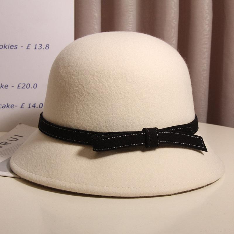 Wool Contrasting Bow and Basin Hat for Women with Small Fragrance Style Showing Their Faces Fisherman's Hat Retro Style and Versatile