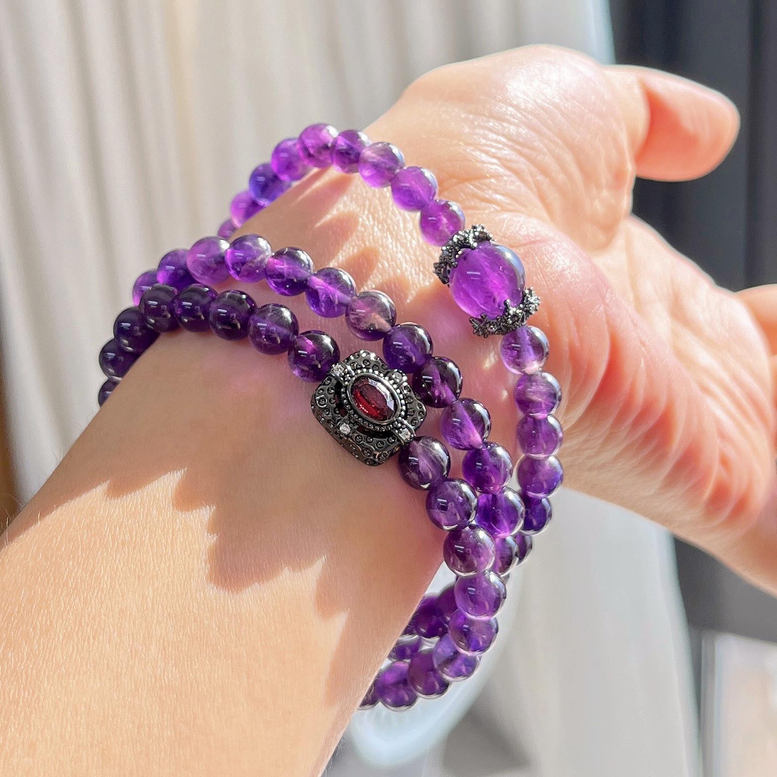 6Mm Autumn And Winter Natural Royal Amethyst Design Multi-Circle Bracelet Bracelet