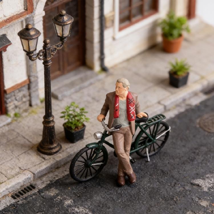 1:64 Scale Hand Painted Miniature Figures for Dioramas Props,Photography Collector Realistic Gentleman Bike Figure Models