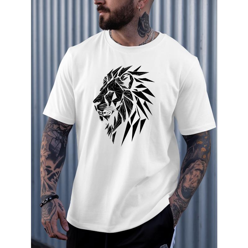 

Lion Men s Lion & Graphic T-Shirt - Cool Breathable Casual Round Neck Tee Suitable for Outdoor,Summer Essential Casual Wear with Lion Print & Branding S белый