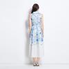 Summer Women Vintage Print Designer Runway Dress Sleeveless Blazer Collar Seaside Beach Long Maxi Tank Dresses