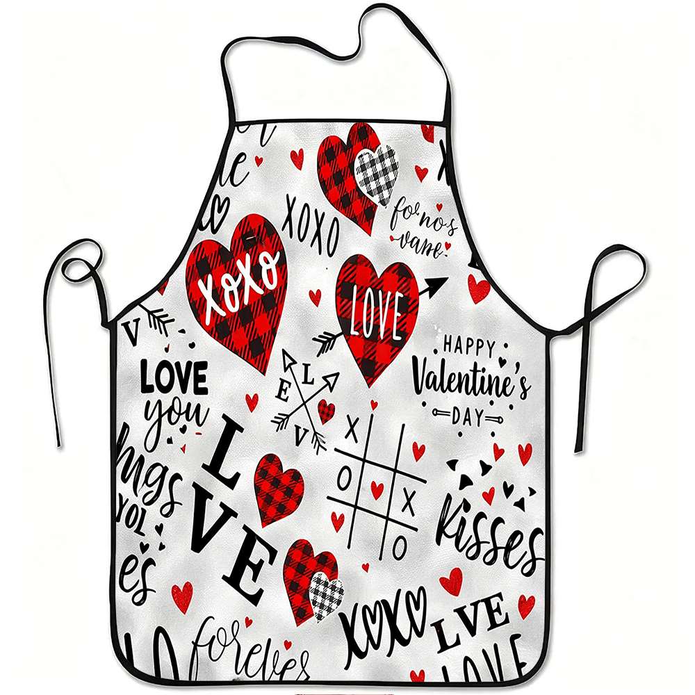 1pc Valentine'S Day Apron with Heart Design, Sturdy And Easy To Maintain, Adjustable Waist, Made of Polyester, Suitable for Cooking, Gardening, Fruit