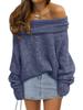 2025 New Autumn and Winter Loose Bat Sleeve Solid Color Pullover Off-shoulder Casual Knitted Sweater for Women