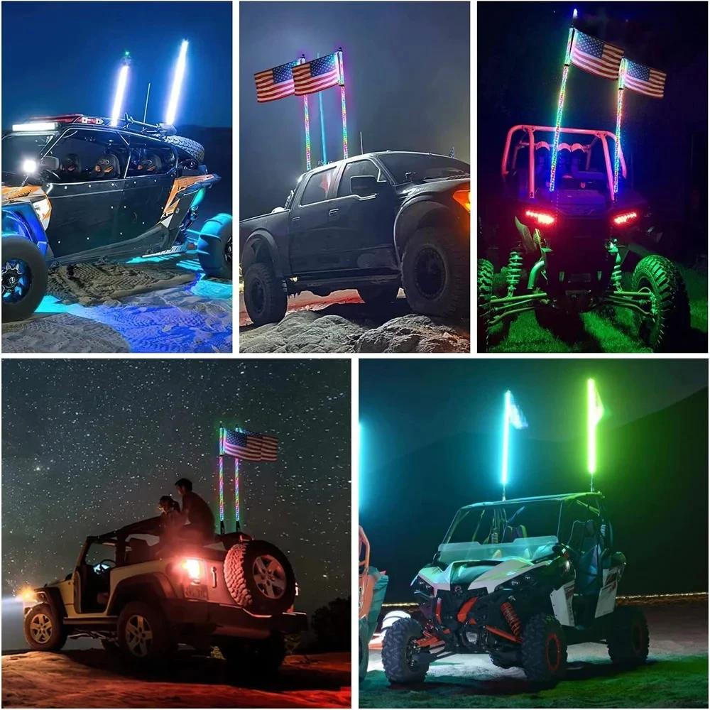 1FT LED Whip Lights Lighted Antenna Whips For ATV UTV Polaris RZR Off Road Truck Sand Buggy Dune Flagpole Lamp