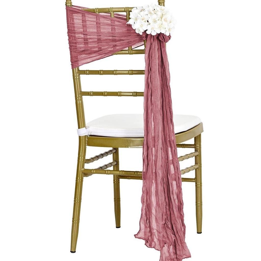 6pcs Boho Crinkled Voile Cheesecloth Chair Sashes Sheer Chair Covers Bows For Party Wedding Event Aisle Decoration