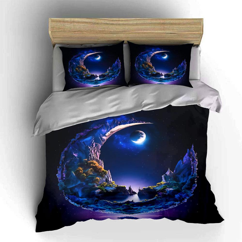 "Moonlight Landscape Art Decor" Bedding Set with 1 Duvet Cover 2 Pillowcases Single Double King Queen, Gift