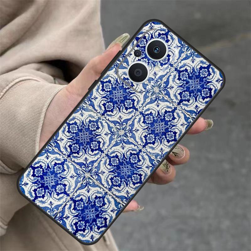 Portuguese Glazed Tiles Case For OPPO Reno 8T 13F 14F 12F 11F 10 12 13 14 Pro 7 8 Lite OPPO Find X8 X6 X9 Pro Cover
