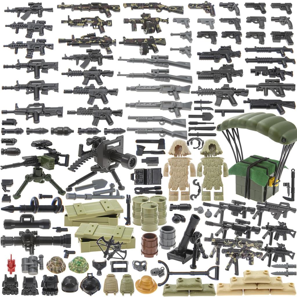 BrickBounty 180 Pieces Weapons Machine Guns Rifles Compatible with Major Brand Minifigures Military Bases Toys Soldiers WWII Modern SWAT Combat