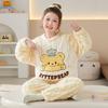 Kids Flannel Pajamas Set Boys Girls Warm Long Sleeve Top And Pants Sleepwear Winter Home Nightwear
