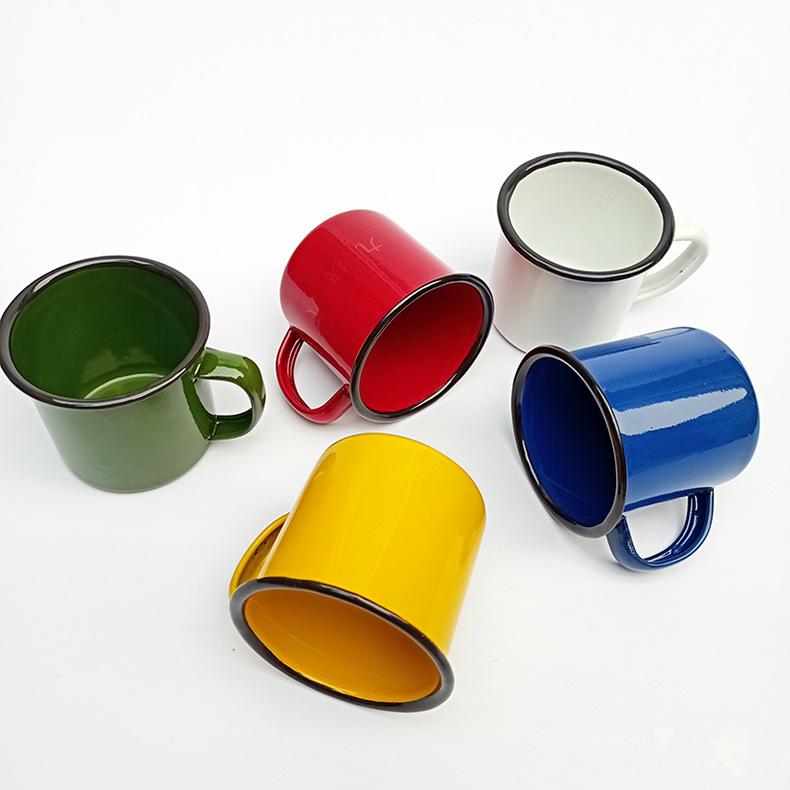 Nostalgický smaltovaný hrnek: Silný železný okraj, barevný hrnek na kávu a čaj do kanceláře