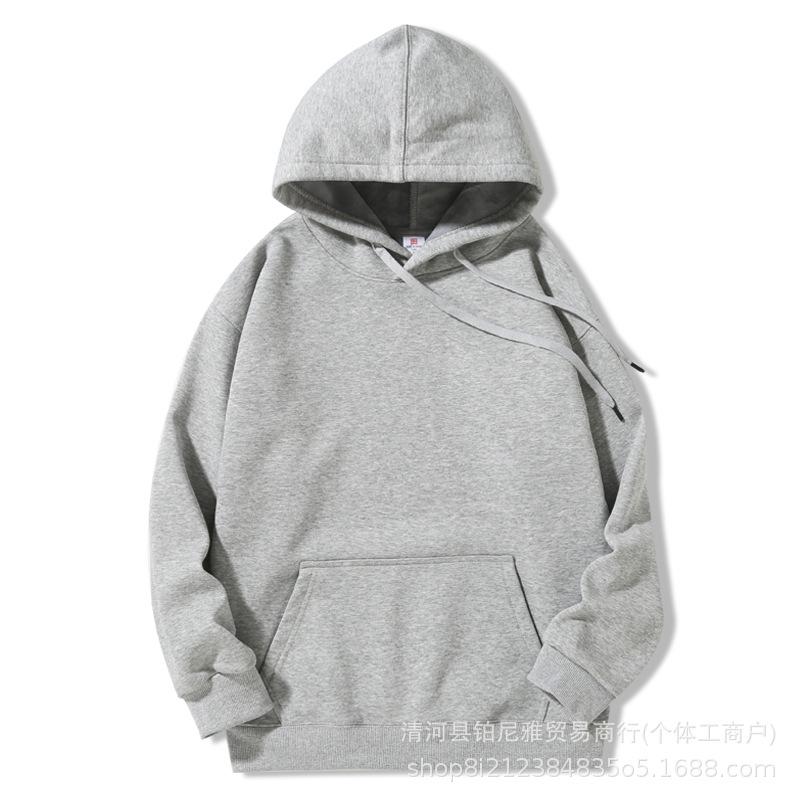 Men's Heavyweight Silver Fox Fleece-Lined Hooded Sweatshirt: Autumn/Winter, Loose Fit, Solid Color, Trendy and Versatile.
