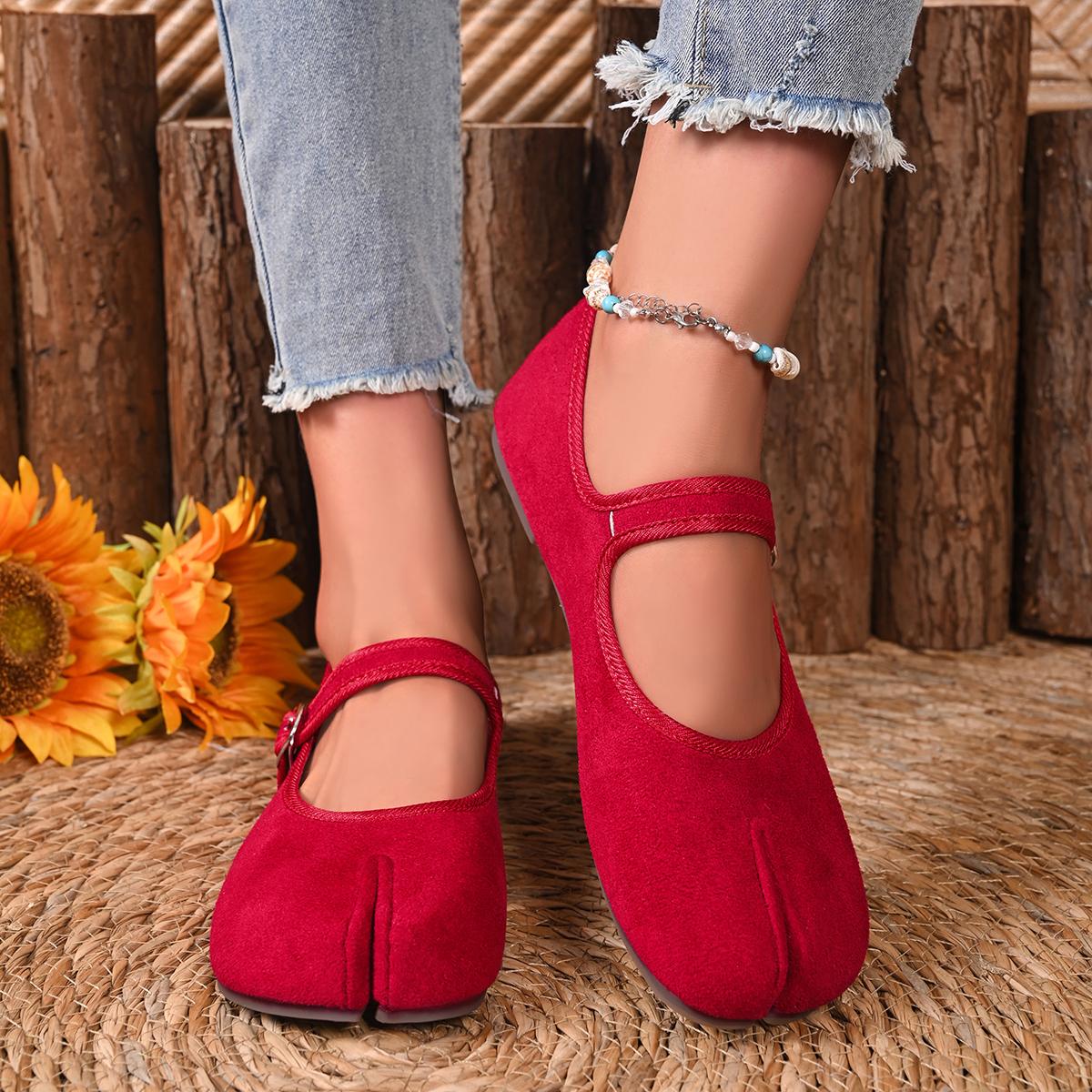 

Дизайнерские японские таби ниндзя обувь женские ретро замшевые балетки с раздвоенным носком лодочки femme Mary Jeans мокасины балетки 38 красный