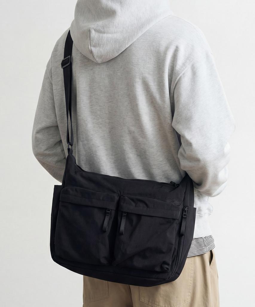 Ourdayz Cozy Two-Pocket Crossbody Bag [Black]