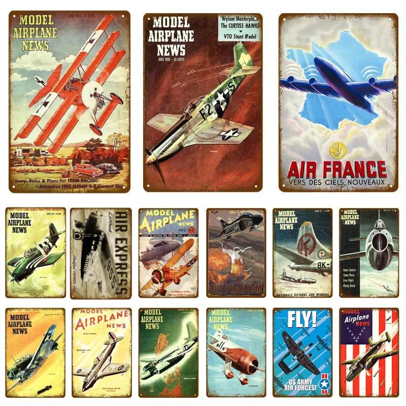 Vintage Airplane Metal Signs Fighter Jet Plane Posters Retro Aircraft Plate Metal Plaque Painting Living Room Home Wall Decor