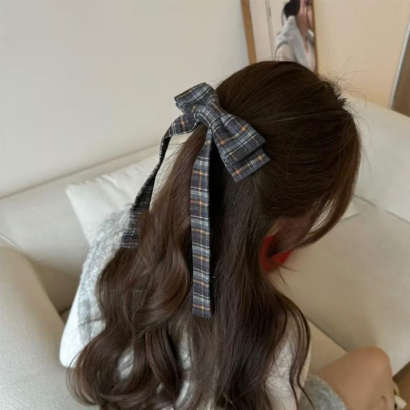 Elegant Plaid Ribbon Bow Hairpins Women Girls Hair Clips Claw Barrettes Accessories Hairclip Headdress Headwear Ornament