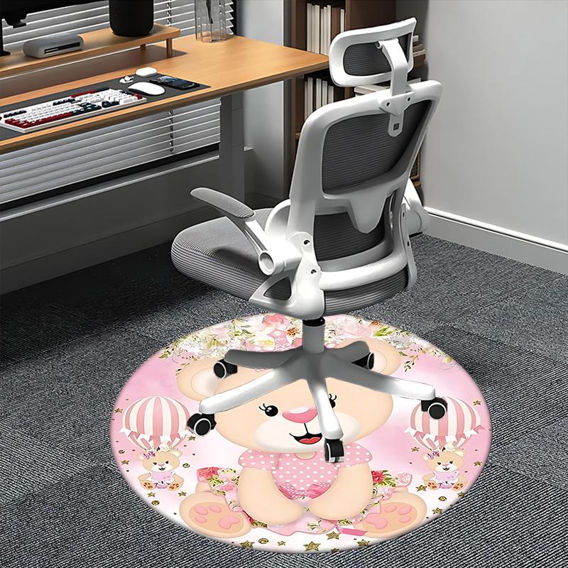 

Cute Teddy Bear Office Carpet Chair Mats, Pink Floral Decorative Rug for Home Office, Living Room, Bedroom, Gift Idea1118037a 80cm by 80cm