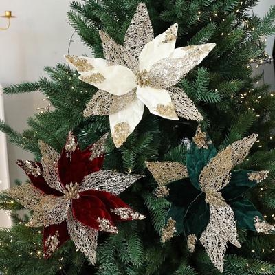 29cm Artificial Christmas Flower Velvet Simulation Christmas Tree Wreath Handmade Realistic Xmas Tree Ornaments Xmas Party
