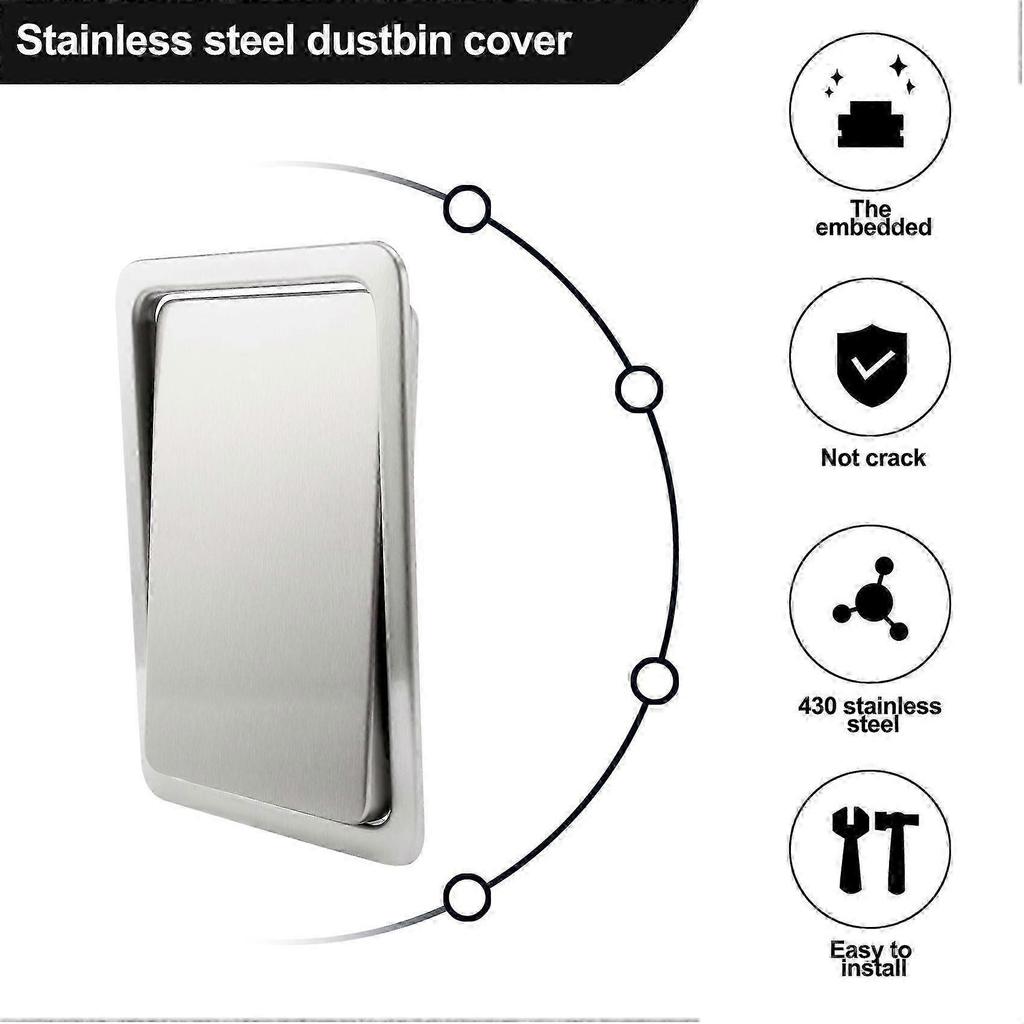 Stainless Steel Built-in Trash Bin Cover Flush Mount Kitchen Countertop Swing Lid Less