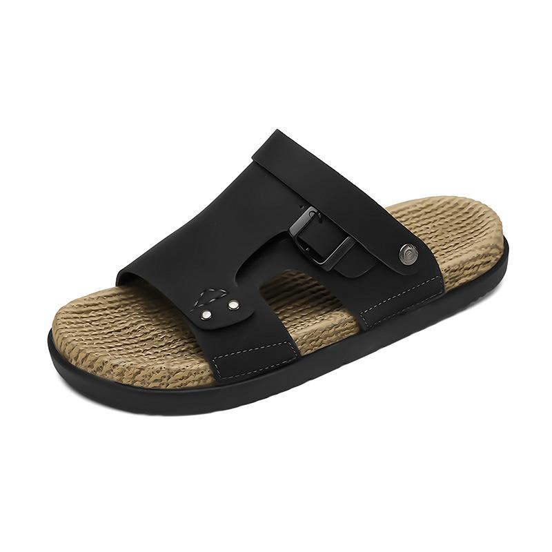 

Slippers men s summer wear non-slip flat bottom woven driving cool slippers men s beach one-word large size 39