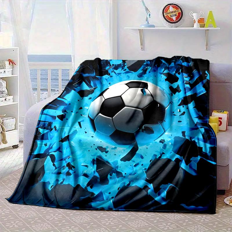 Soccer Ball Bursting Through Blanket Flannel Blanket for Bed, Sofa, Camping, Hiking, Picnic Essentials, Gift for Family Fan Gifts