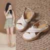 2025 Summer New Cross-strap Platform Sandals Retro with Skirt One-word Buckle Outside Wearing Roman Sandals