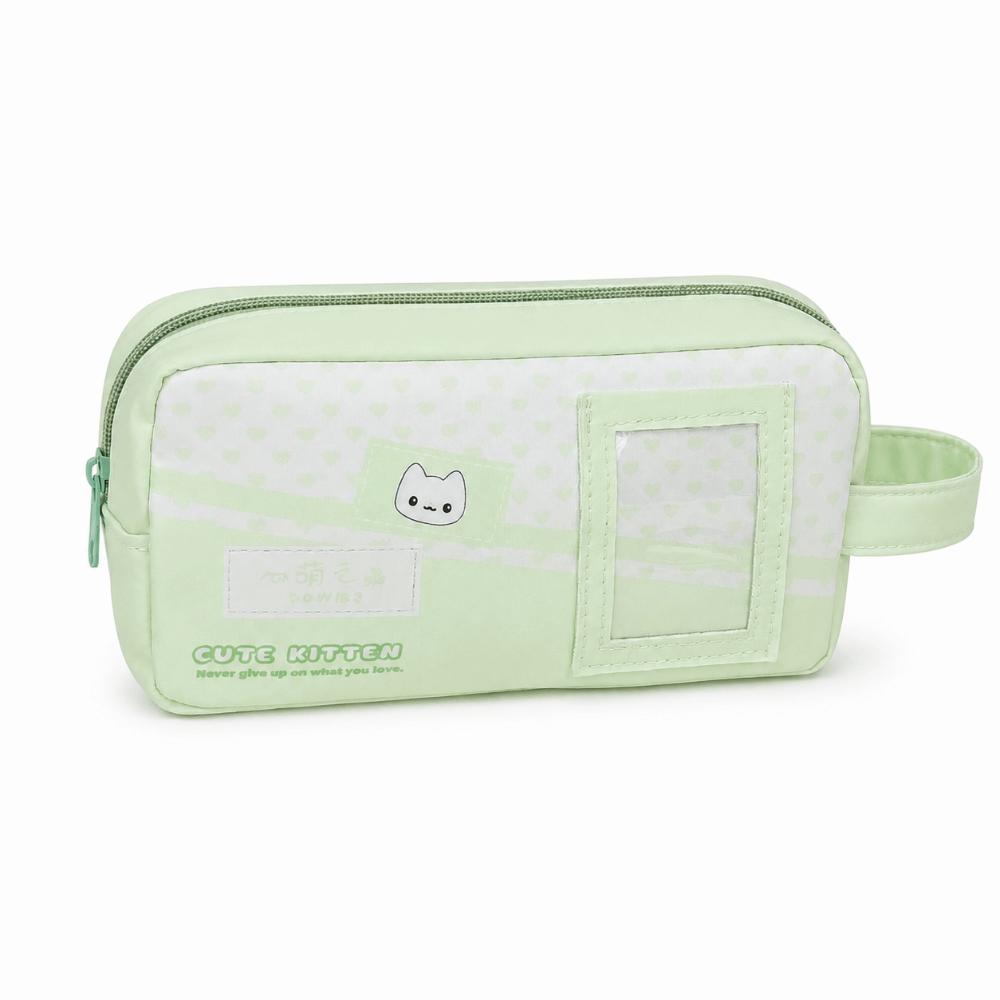 Heart Print Pencil Case Green Pen Bag Portable Pencil Pouch Back To School Green Heart Print
