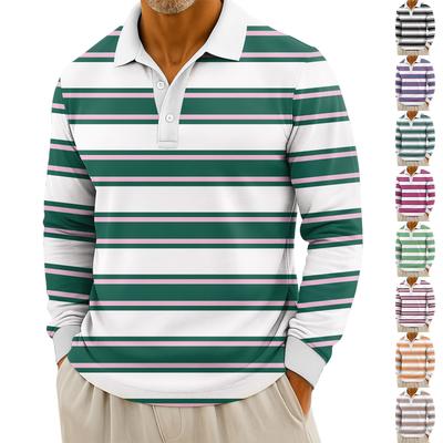 Men's Casual Striped Print Button-Up Long-Sleeve Tops