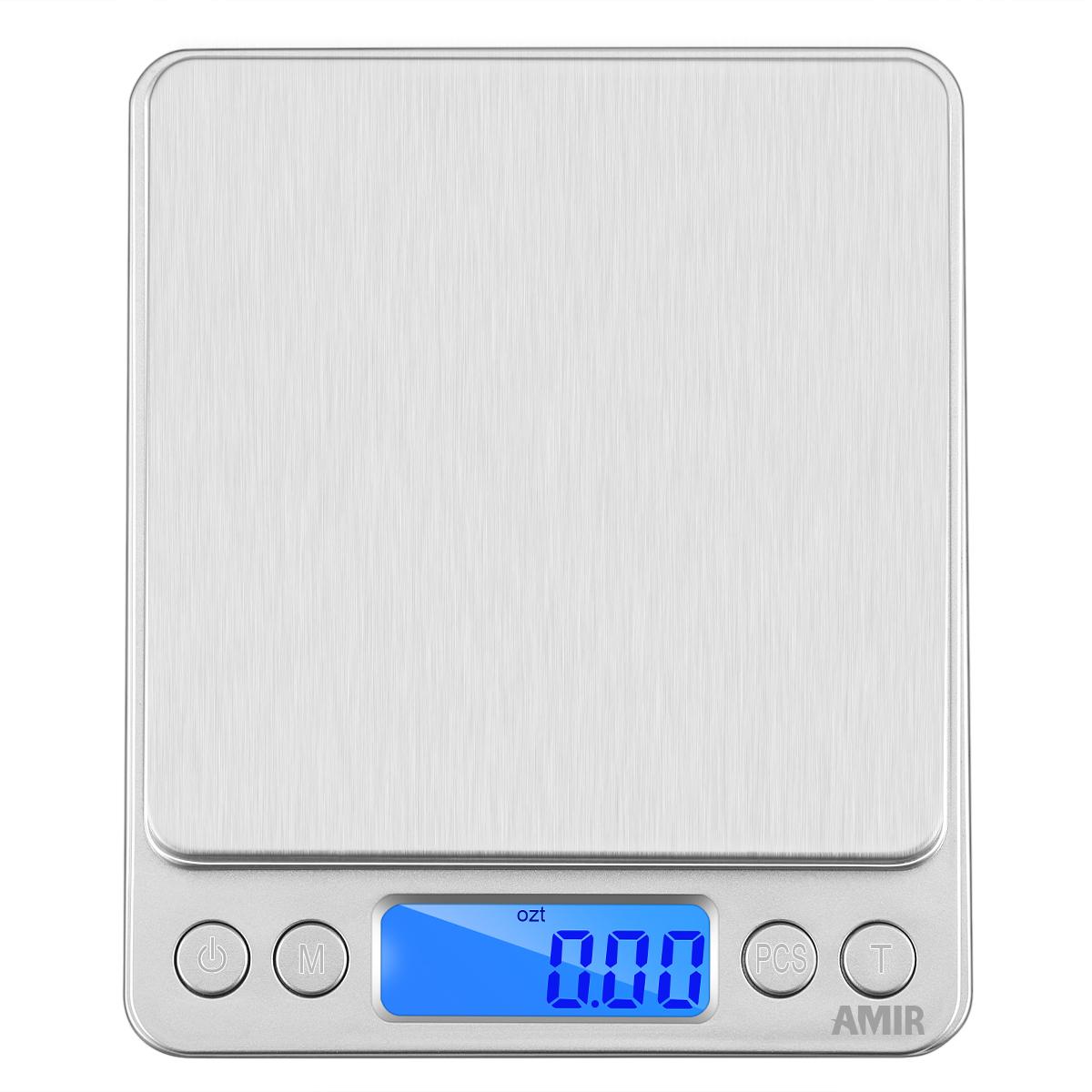 

AMIR Digital Kitchen Scale Mini Pocket Stainless Steel Food Baking Scale 500g/0.01g LCD Display Electronic Kitchen Scales серебряный