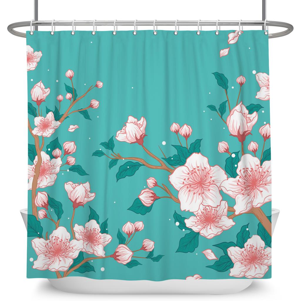 Chinese Style Plum Blossom Shower Curtain with Hooks Waterproof Polyester Bathroom Curtain Ink Painting for Home Decor 180x180cm