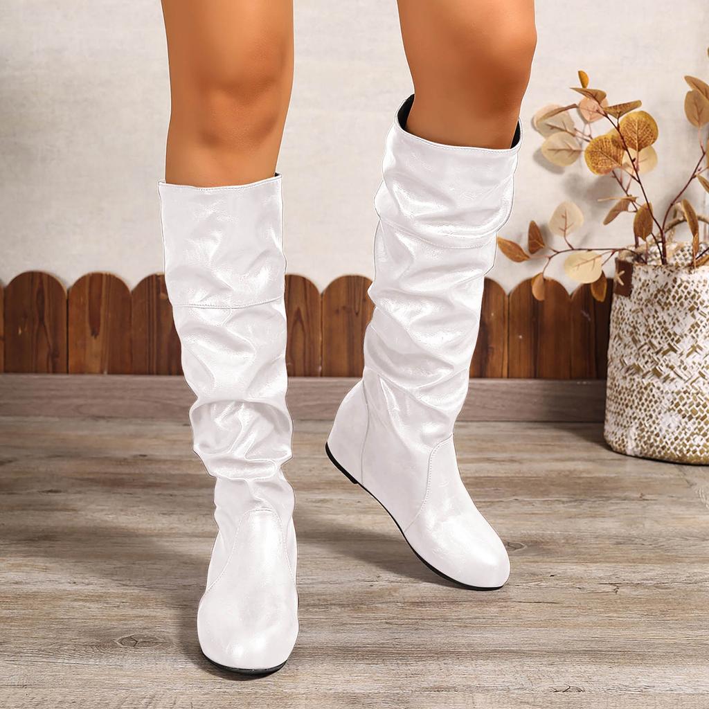 Damen kniehohe Keilstiefel Damen kniehohe Stiefel Runde Spitze Weite Wade zum Hineinschlüpfen Klobige Reitstiefel Für Schuhe Für Damen