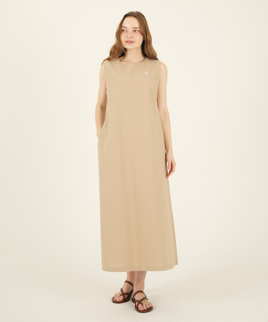THE-ABON Women'S Summer Cotton Sleeveless Long Dress Beige
