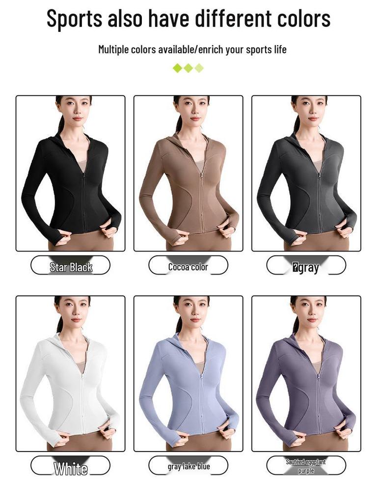 Hochelastischer Slim Kapuzen-Yoga-Cardigan - Winddichte Fitnessjacke zum Laufen, Radfahren und Yoga