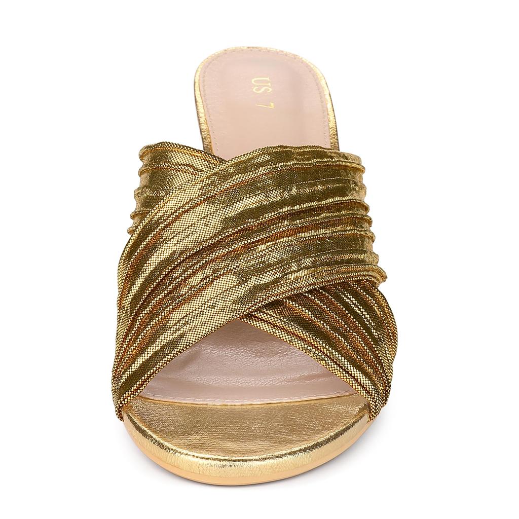 Allegra K Women's Slouch Slip-On Block Heel Slide Sandals, Gold, Size 25.5cm