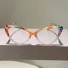 Irregular Pattern Contrasting Plastic Cat Eye Frame Reading Glasses Casual and Fashionable Anti Blue Light Presbyopia Eyeglasses