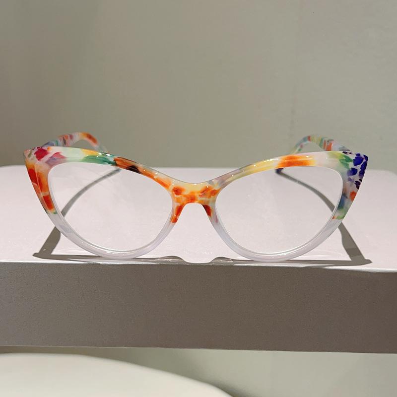 Irregular Pattern Contrasting Plastic Cat Eye Frame Reading Glasses Casual and Fashionable Anti Blue Light Presbyopia Eyeglasses