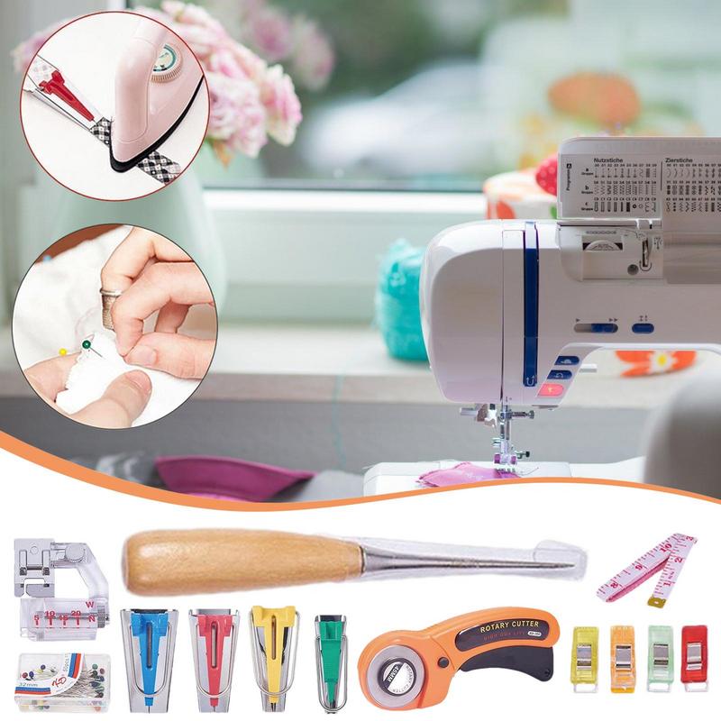 Binding Foot For Sewing Machine Bias Tape Maker Kit Adjustable Bias Tape Sewing Hem Foot With Clear Storage Box Grandma Crafting