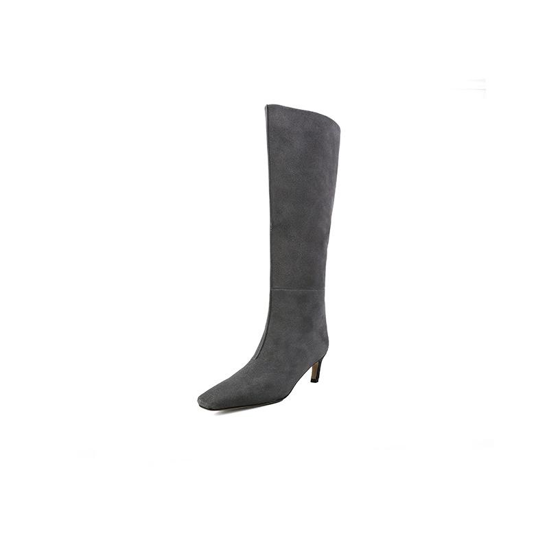 

British fashion simple cowhide high boots 2025 autumn new square head thin heel but knee fashion boots women s boots 40 серый
