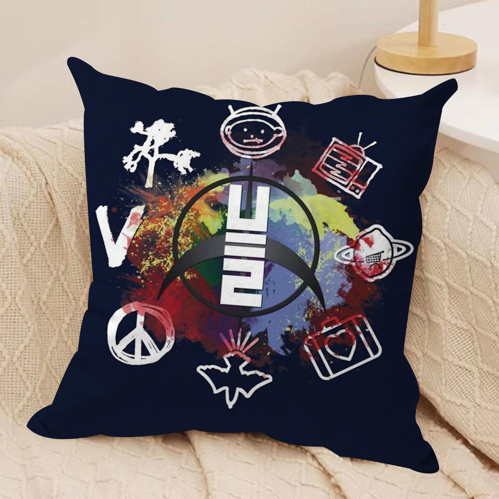 Rock Band UU2 Kuddfodral Silkeslen Kort Plysch Dubbelsidigt Tryckt Kuddfodral för Soffa Alla Årstider Heminredning Gåva