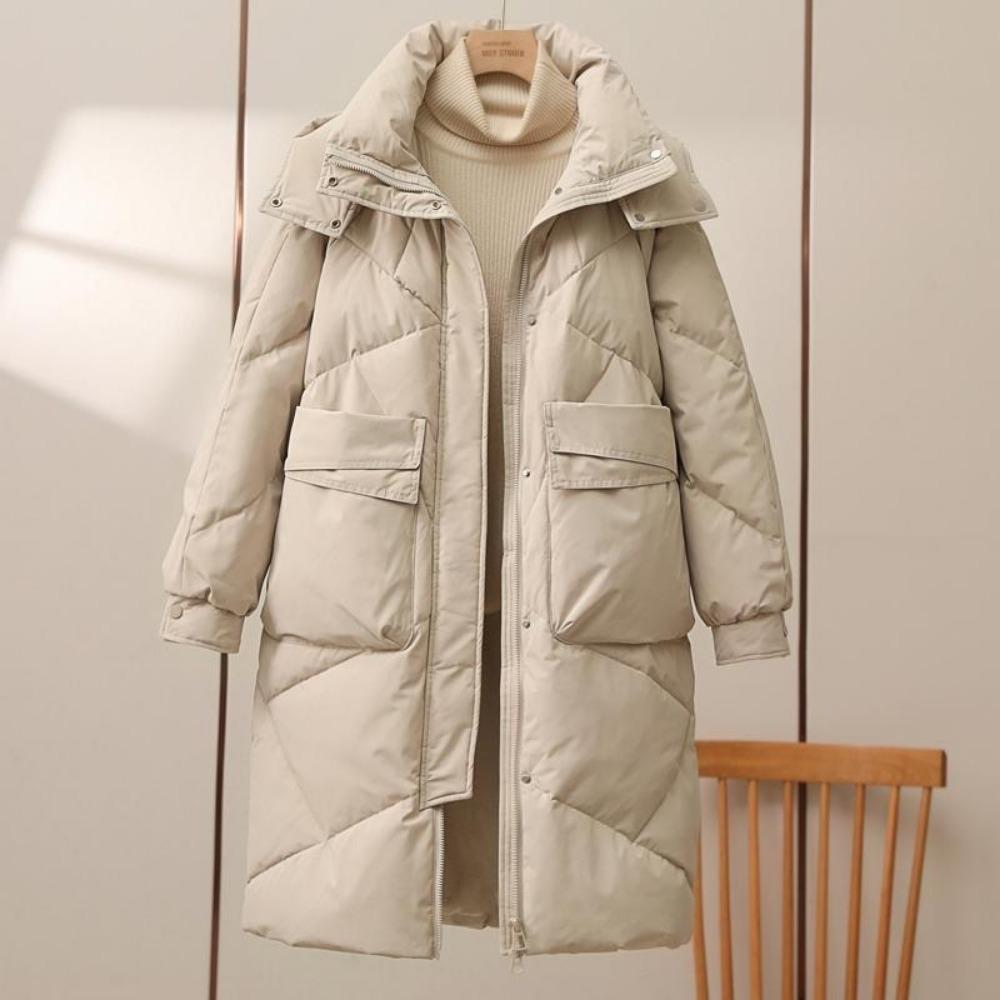 

Women s Winter Medium-Long Thickened Hooded Windproof Cotton Jacket - Women s Winter Cotton Coat S бежевый