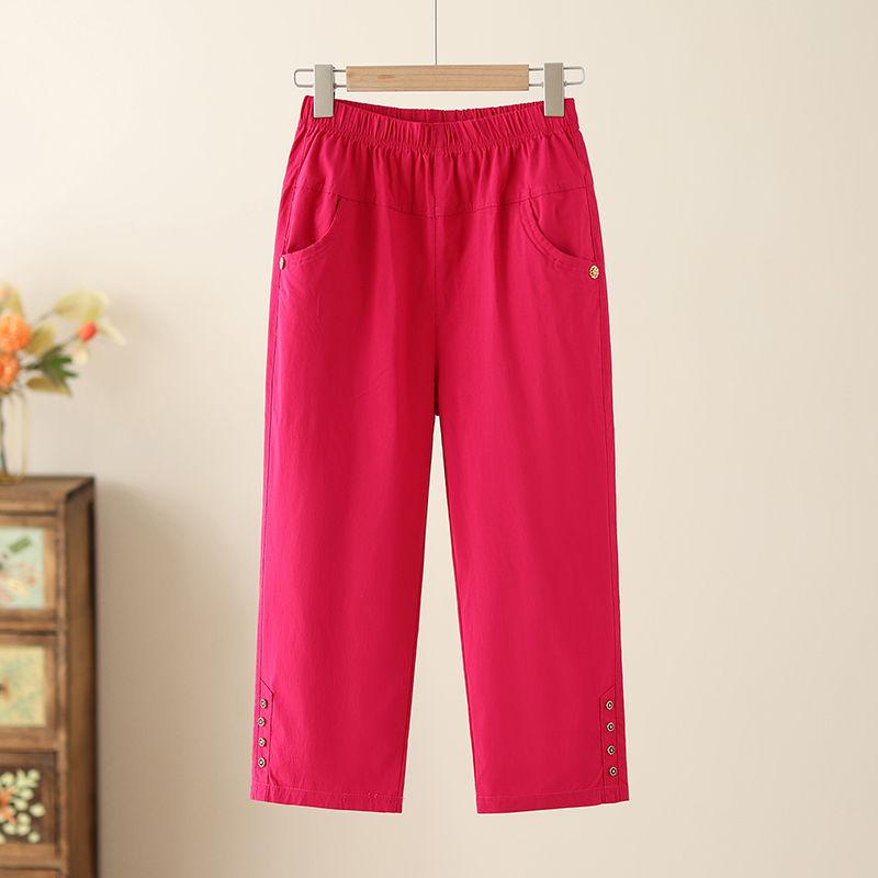 Sommer Neue Lässige Baumwoll-Cropped-Hose für Damen, Hohe Taille, Lockere Passform, Übergröße, Vielseitige Hose mit geradem Bein