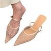 Luxury Women High Heels Slippers Crystal Pointed Toe Mules Shoes Women's Sandals Elegant 2025 Summer Fad Slides New Ladies Shoes
