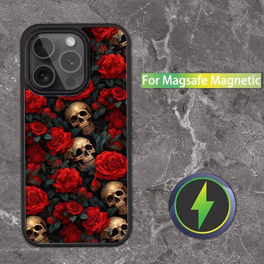 

Skull Floral Cartoon Phone Case For iPhone 17,16,15,14,13,12,11,Pro,Max,Plus,Mini,SE Magsafe Magnetic Wireless Charging iPhone17promax