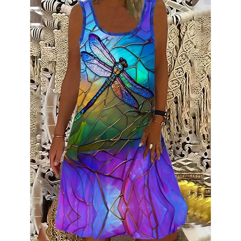 

Women s Dragonfly 3D Print Sleeveless Dress S