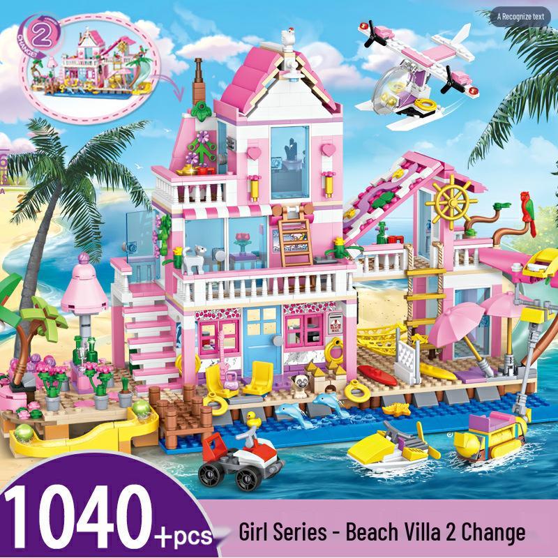 Tide Baby Lego-Compatible Girls' Beach Villa Building Blocks Puzzle Toy