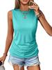 2026 Women's Sleeveless Pleated Round Neck Solid Color Casual Summer Pullover Vest
