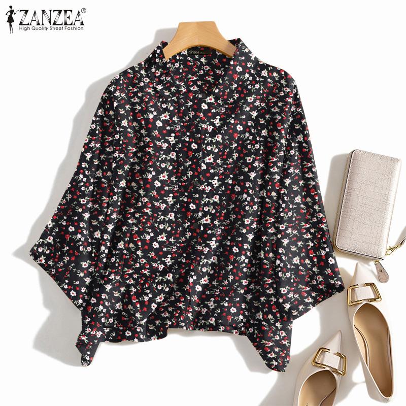 

ZANZEA Женская повседневная блузка на пуговицах с цветочным принтом и отложным воротником с длинным рукавом